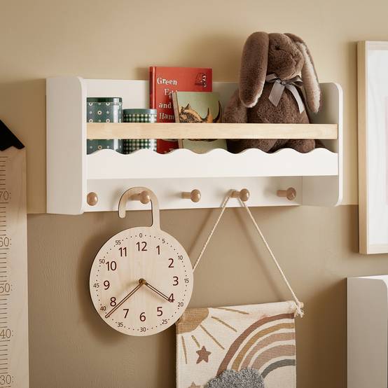 SoBuy Étagère Murale Enfant avec 5 Crochets, Bibliothèque et Porte-Manteau Blanche - Image 10