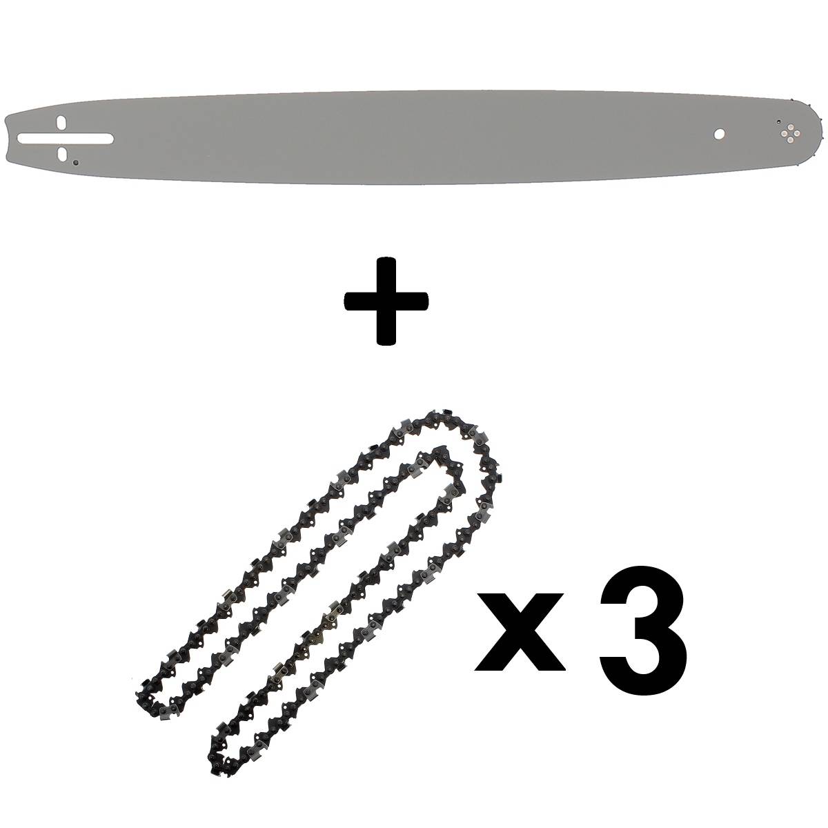 Gt Garden - Guide 22 pouces (55 cm) avec lot de 3 chaînes 85 maillons pour tronçonneuse - GT GARDEN - Image 1