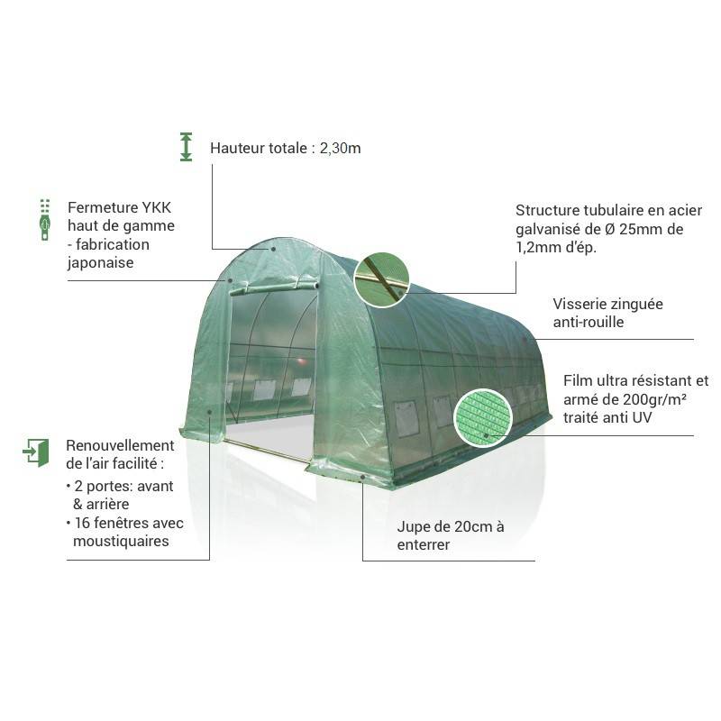 Serre tunnel 32 m² film polyéthylène armé 200 gr/m² hauteur 2,3 m Green Protect - Image 3