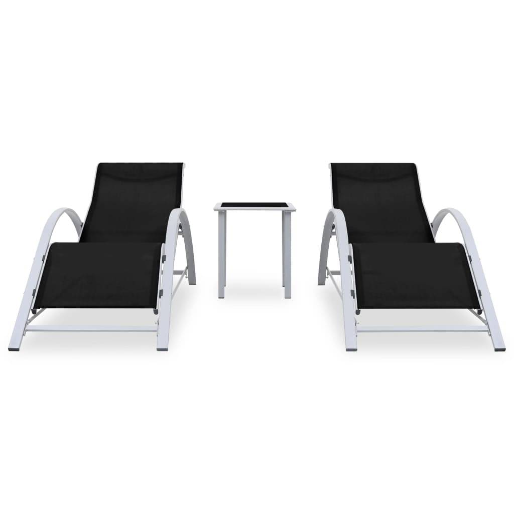 Vidaxl - Chaises longues lot de 2 avec table aluminium noir vidaXL 310534 - Image 2