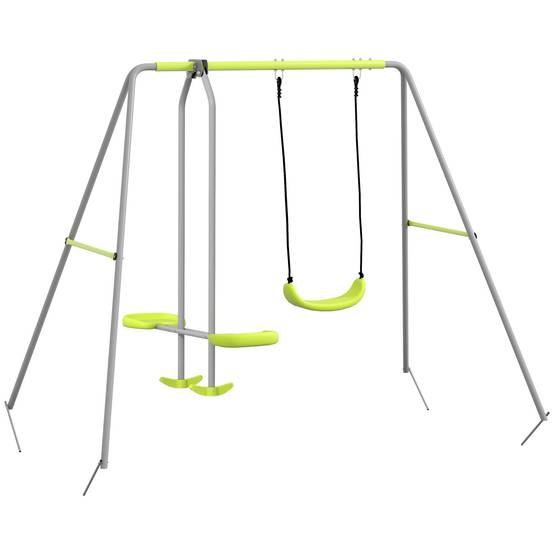 Balançoire jardin extérieur avec 1 siège simple et 1 planeur, traitement anti-UV, 255×160×180 cm, gris et vert, longue durée de vie - Image 10