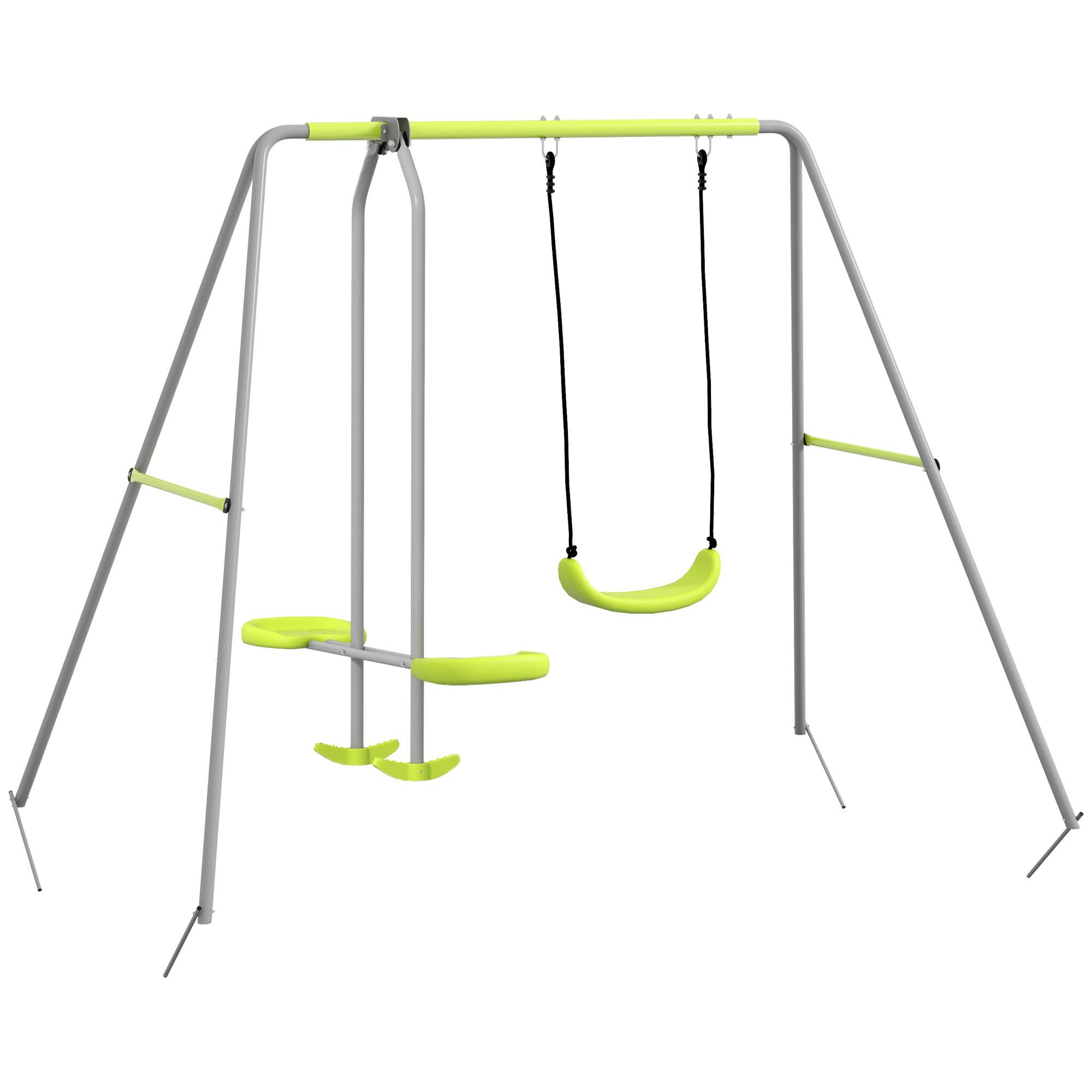 Balançoire jardin extérieur avec 1 siège simple et 1 planeur, traitement anti-UV, 255×160×180 cm, gris et vert, longue durée de vie - Image 10