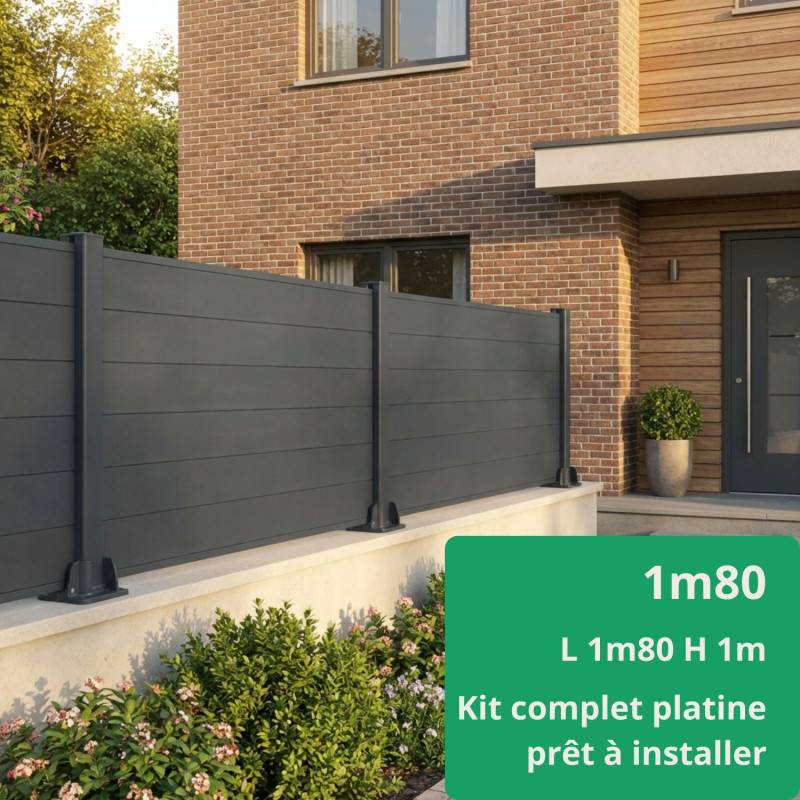 Kit clôture composite et aluminium sur platine L1.80m x H1m gris anthracite - Easy Clôture - Image 1