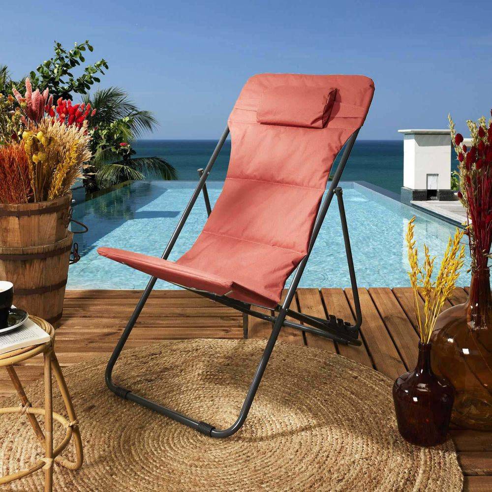 The Home Deco Factory - Transat en métal pliant Corfou Terracotta - Image 2