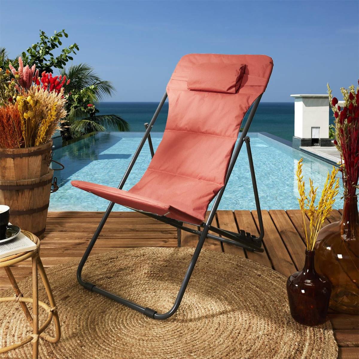 The Home Deco Factory - Transat en métal pliant Corfou Terracotta - Image 8