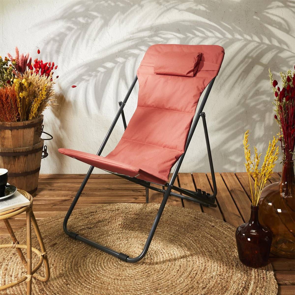 The Home Deco Factory - Transat en métal pliant Corfou Terracotta - Image 7