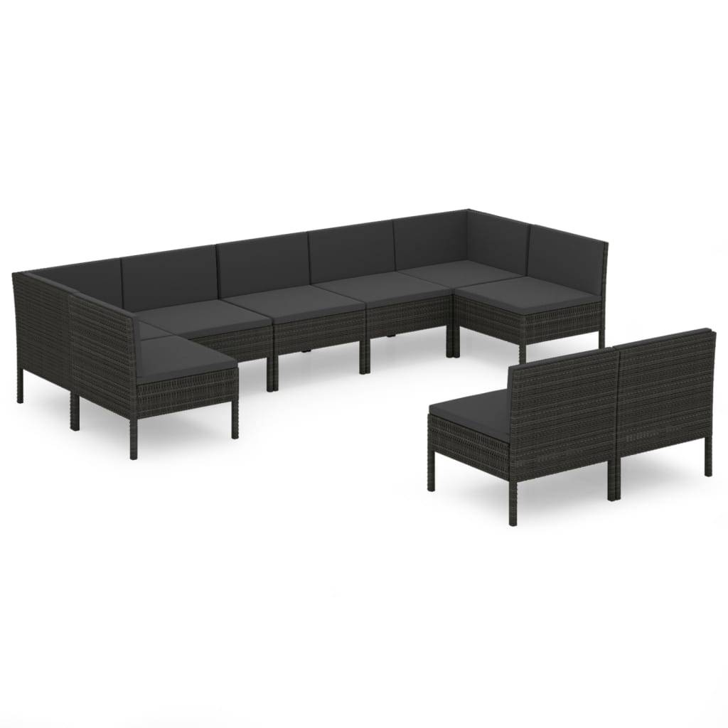 Helloshop26 - Salon de jardin meuble d'extérieur ensemble de mobilier 9 pièces avec coussins résine tressée noir - Image 1