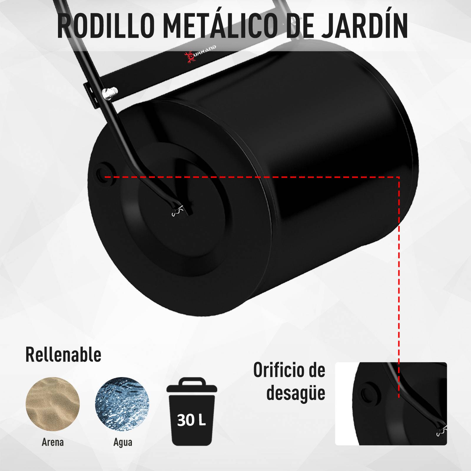 ComfortXL - Rouleau à gazon acier 30 L Ø32 x 40 cm noir pour semis gazon et nivellement terrain - ComfortXL Outdoor Living - Image 8