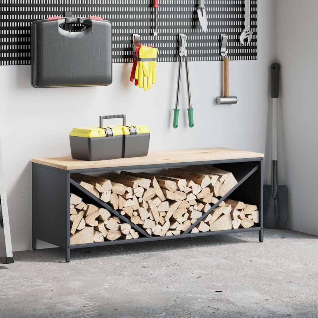 Range-bûches banc en acier et bois Stockage multifonction 100cm Anthracite - ComfortXL Outdoor Living - Image 1