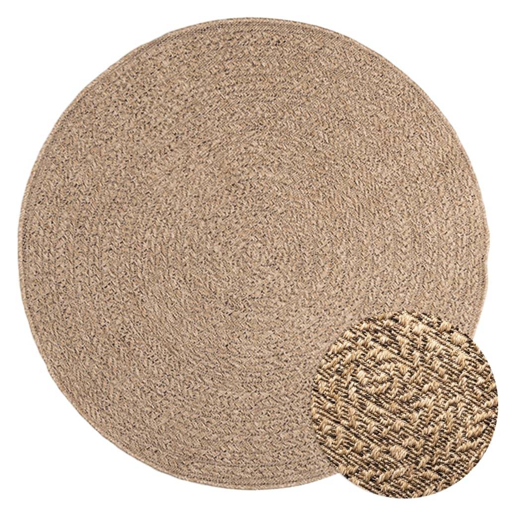 Tapis Rond Extérieur en Polypropylène Aspect Jute Naturel pour Terrasse et Jardin Brun 120 cm – ComfortXL Outdoor Living - Image 1