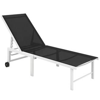 Transat inclinable extérieur jardin avec roues, dossier 5 positions, cadre acier,166x60x84 cm, gris
