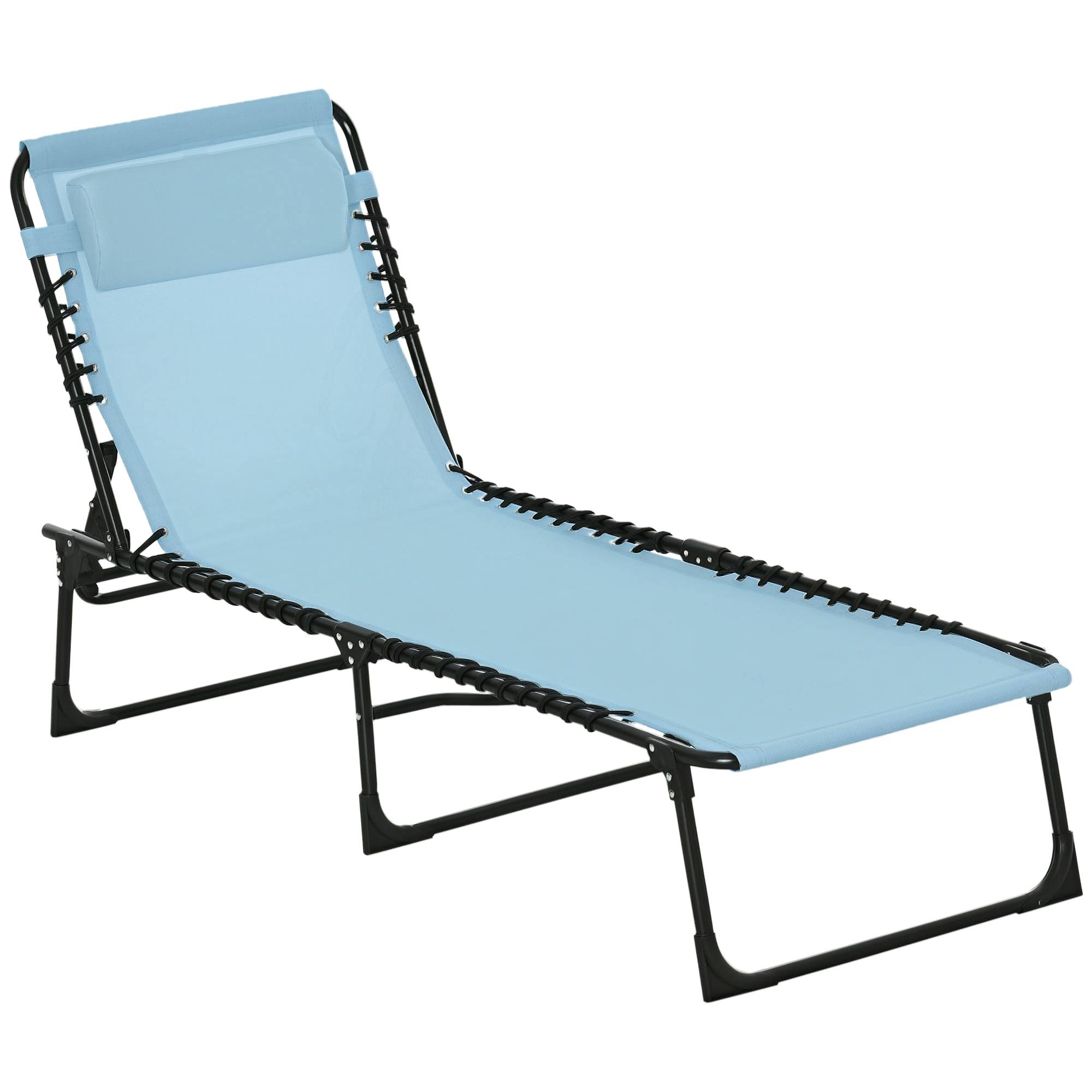Transat pliant avec appui-tête, transat de jardin, inclinable en 4 positions, structure en acier, 189 x 58 x 30 cm, bleu - Image 1