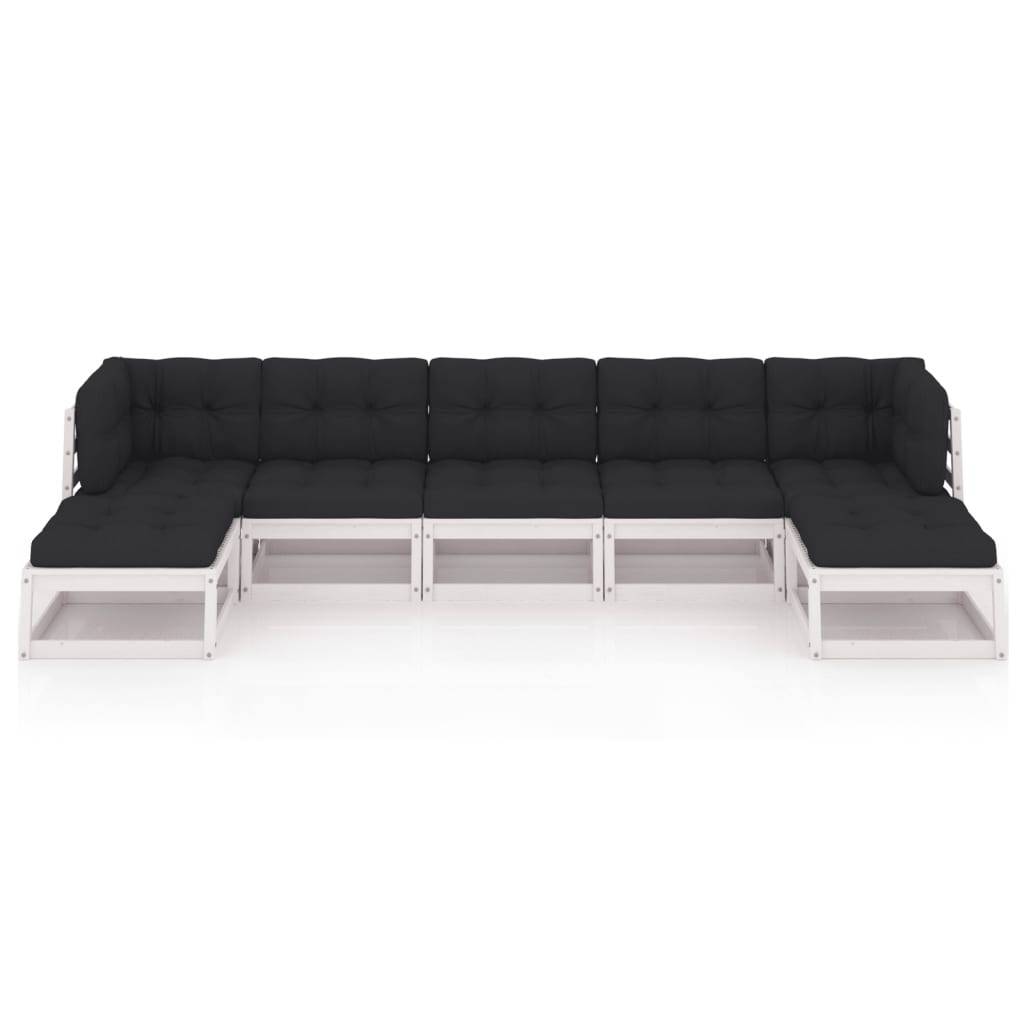 Helloshop26 - Salon de jardin meuble d'extérieur ensemble de mobilier 7 pièces avec coussins blanc bois de pin massif - Image 2