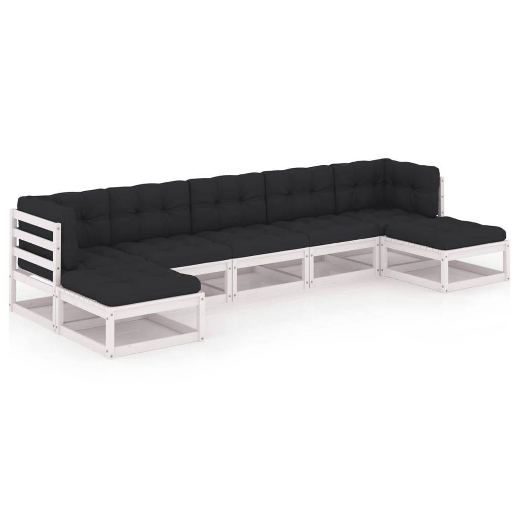 Helloshop26 - Salon de jardin meuble d'extérieur ensemble de mobilier 7 pièces avec coussins blanc bois de pin massif - Image 1
