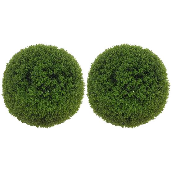 Lot 2 Boules Buis Artificielles Plastique Intérieur Extérieur Anti-UV 40cm Vert - ComfortXL Outdoor Living - Image 1