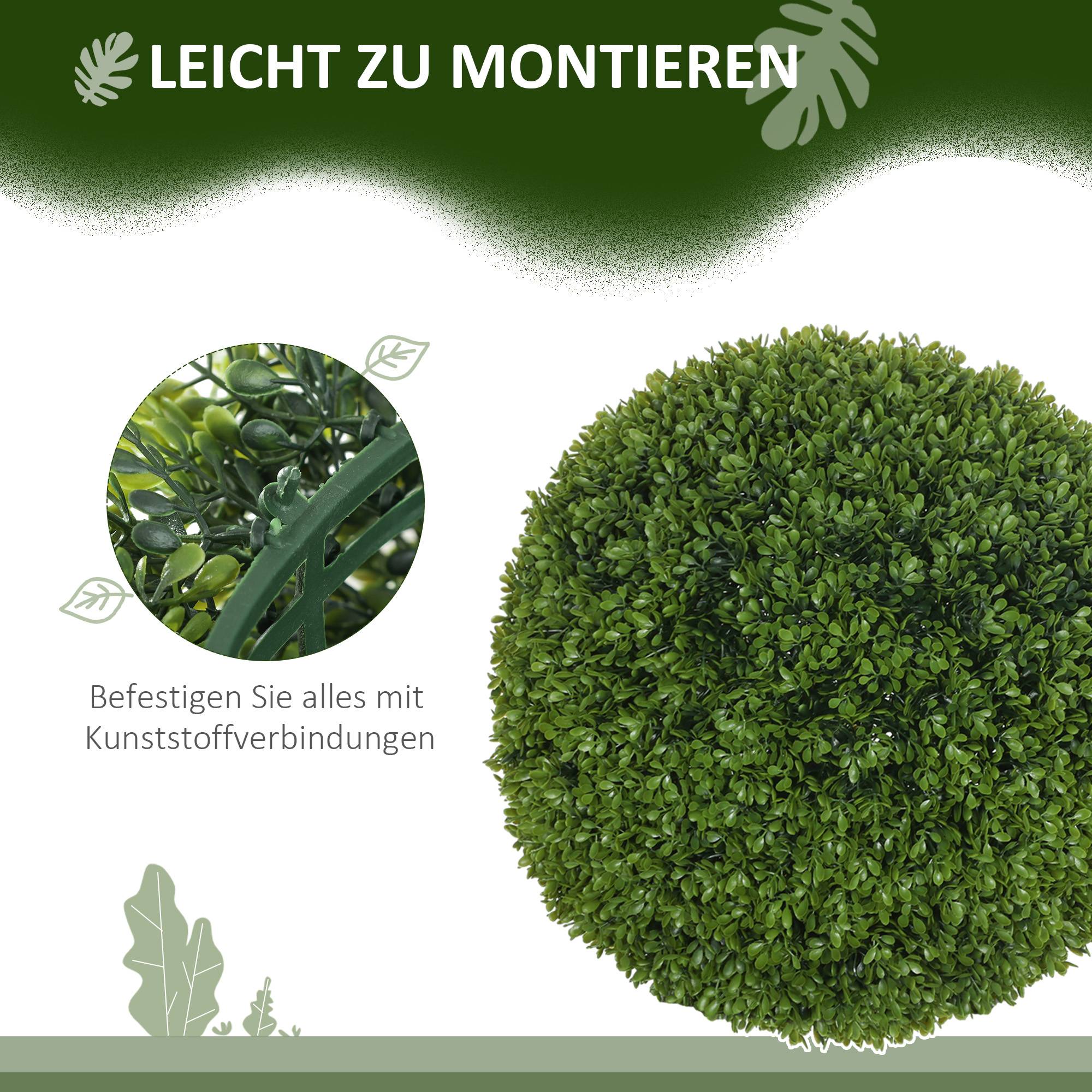 Lot 2 Boules Buis Artificielles Plastique Intérieur Extérieur Anti-UV 40cm Vert - ComfortXL Outdoor Living - Image 7