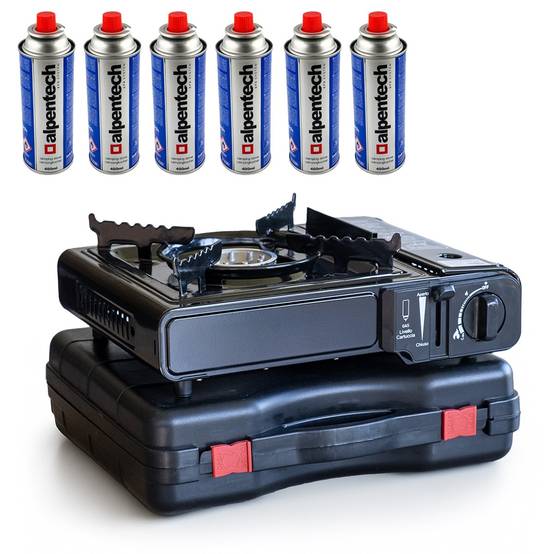 Réchaud à gaz 2200W Portable + 6 cartouches de gaz butane Cuisine Extérieure - Image 1