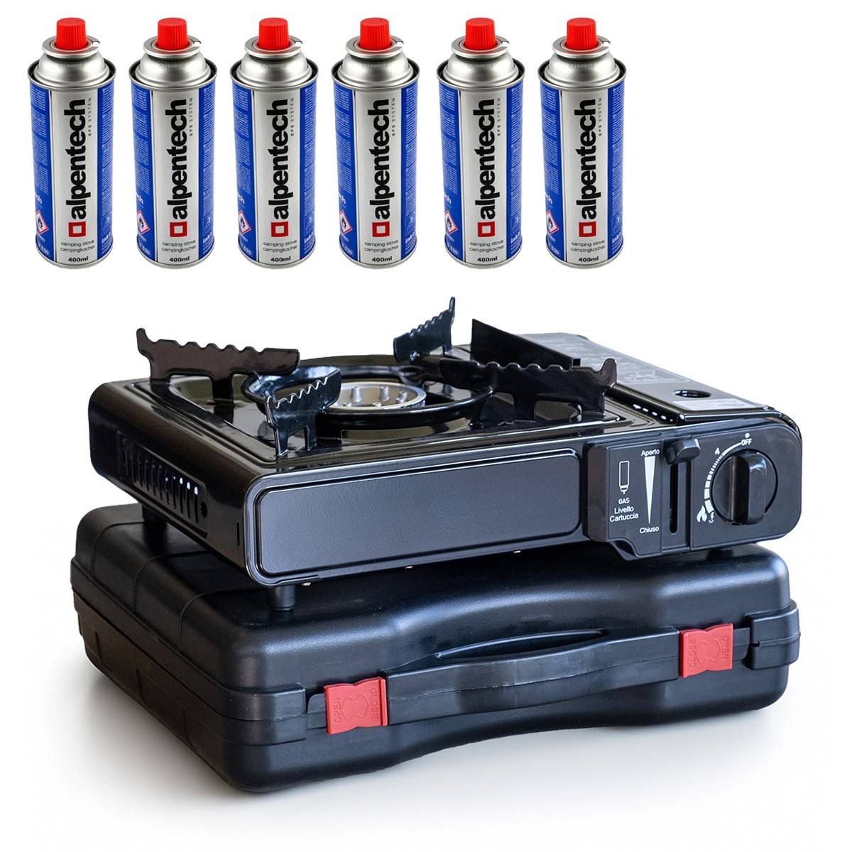Réchaud à gaz 2200W Portable + 6 cartouches de gaz butane Cuisine Extérieure - Image 1