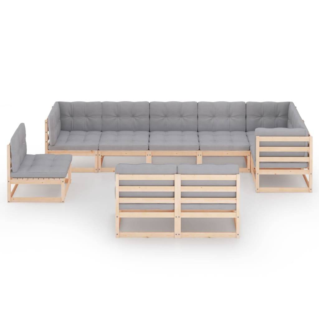 Helloshop26 - Salon de jardin meuble d'extérieur ensemble de mobilier 9 pièces avec coussins bois de pin massif - Image 1