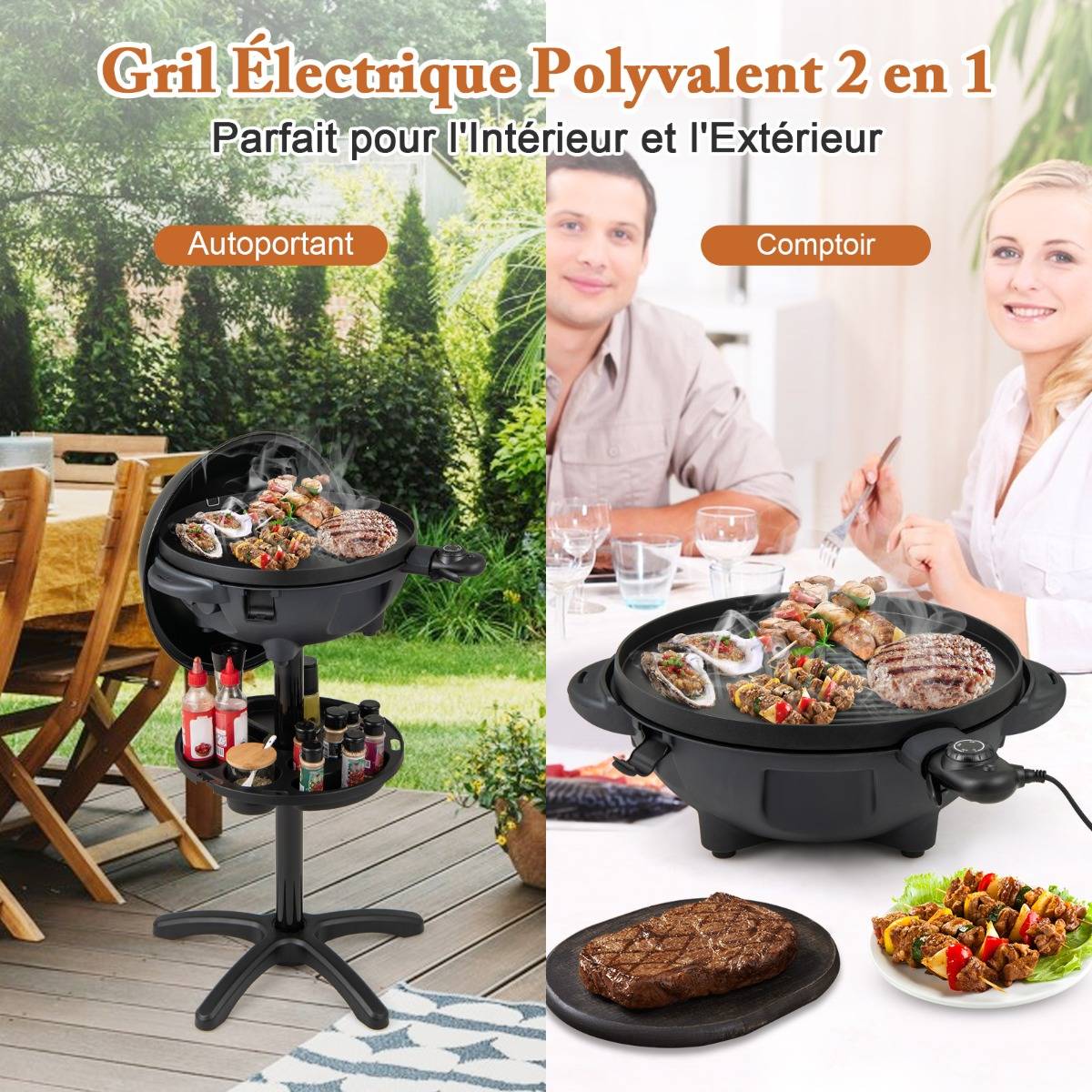 Maison Chic - Barbecue Electrique 1 200W pour Intérieur et Extérieur Plaque de Cuisson Antiadhésive à 2 Zones Température Réglable Jardin Noir - Image 7