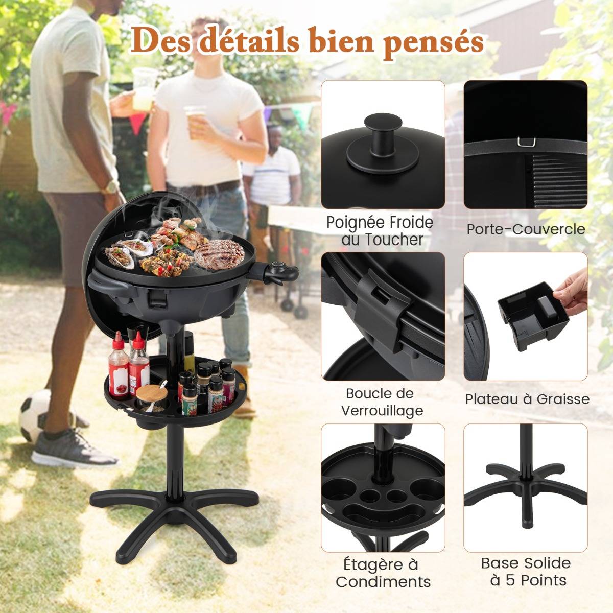 Maison Chic - Barbecue Electrique 1 200W pour Intérieur et Extérieur Plaque de Cuisson Antiadhésive à 2 Zones Température Réglable Jardin Noir - Image 6