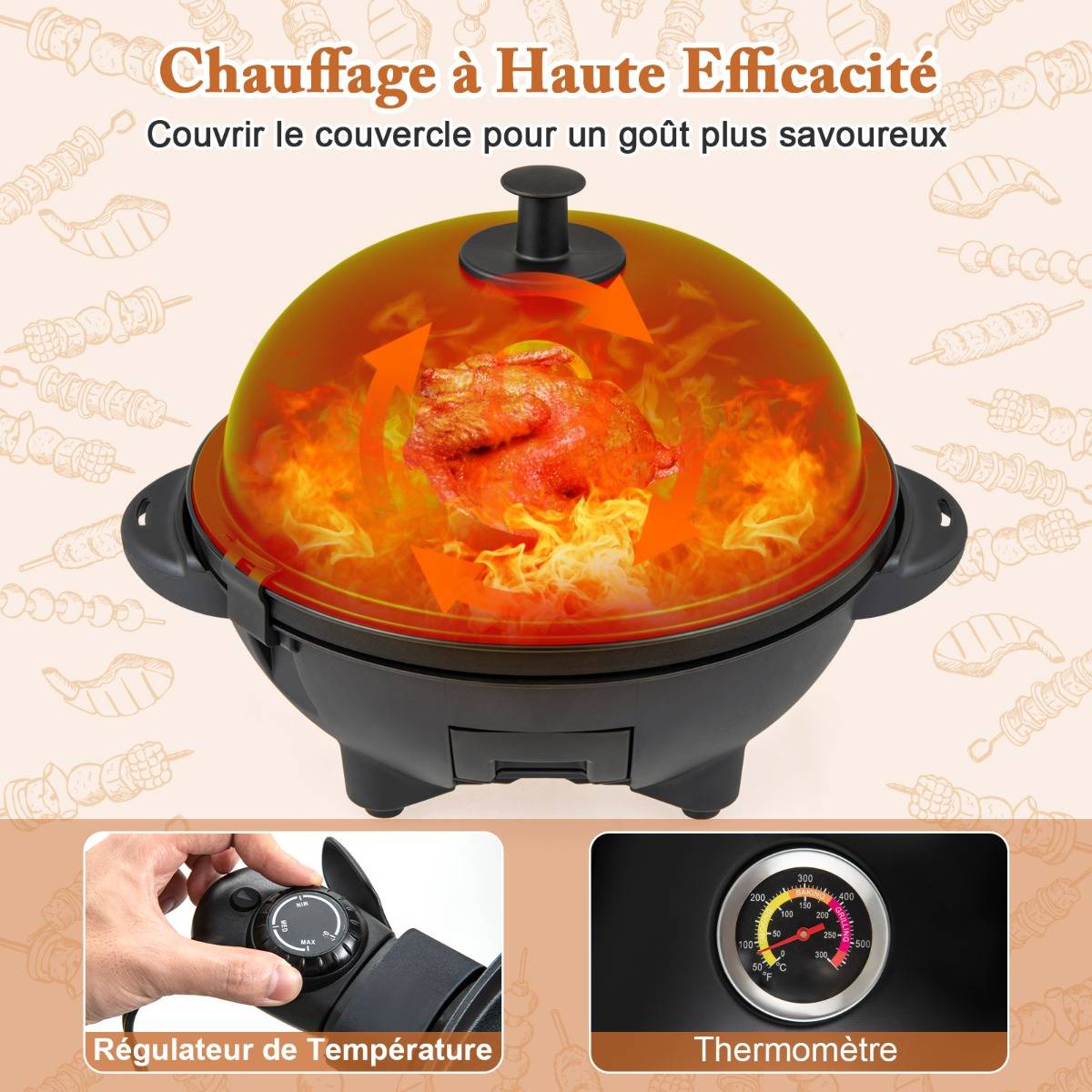Maison Chic - Barbecue Electrique 1 200W pour Intérieur et Extérieur Plaque de Cuisson Antiadhésive à 2 Zones Température Réglable Jardin Noir - Image 8
