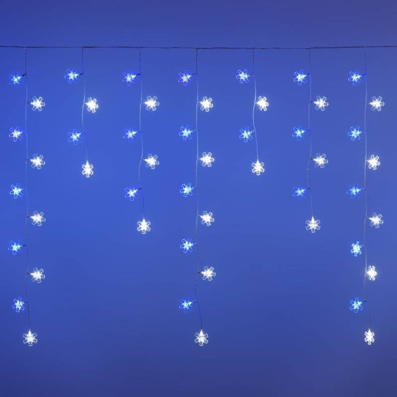 Lotti - Guirlande stalactites flocons de neige H1m 136 LED blanc froid et bleu 8 modes câble blanc Lotti - Image 1