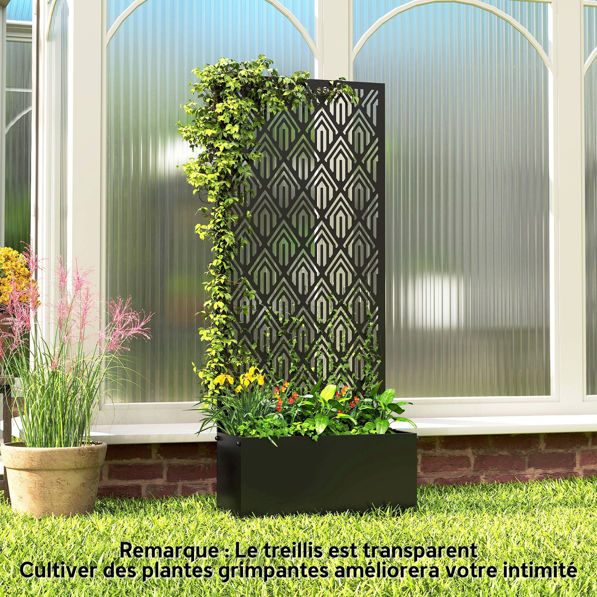 Jardinière avec treillis, bac à fleurs, avec brise-vue, pour plantes grimpantes, métal, 45 x 21,5 x 110 cm, noir - Image 9