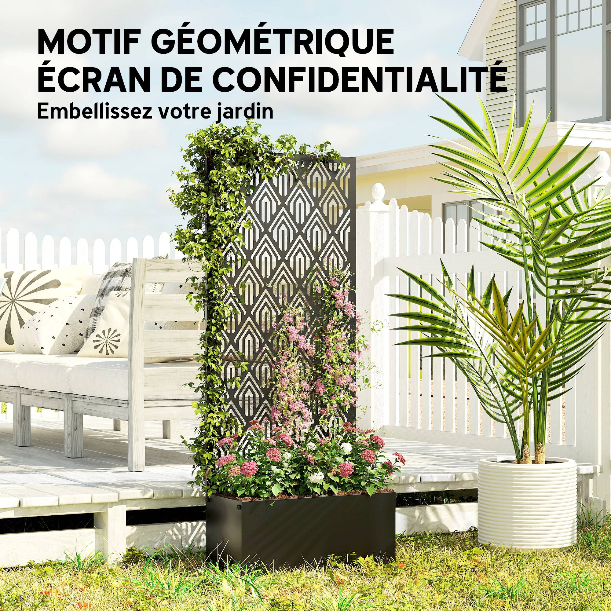 Jardinière avec treillis, bac à fleurs, avec brise-vue, pour plantes grimpantes, métal, 45 x 21,5 x 110 cm, noir - Image 7