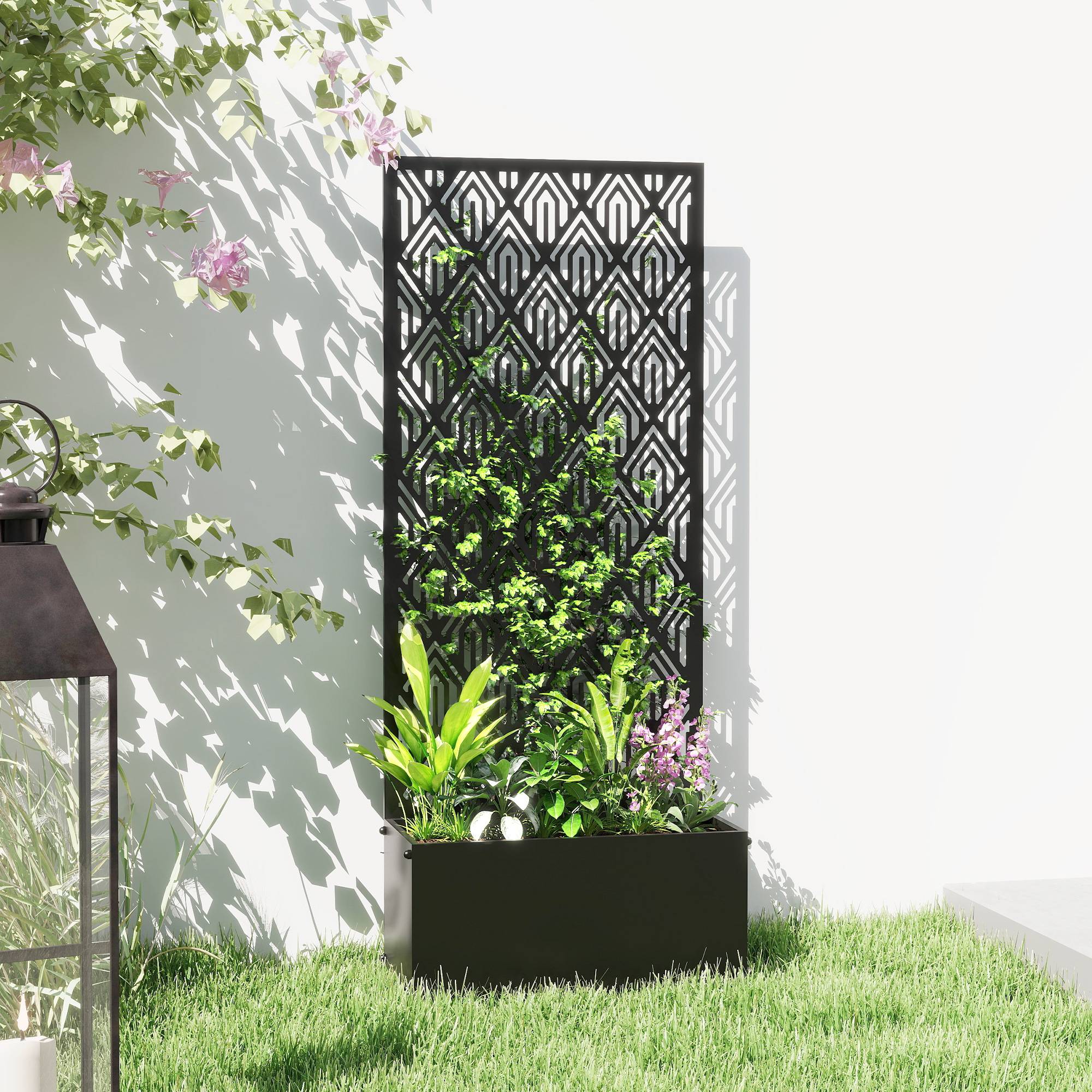 Jardinière avec treillis, bac à fleurs, avec brise-vue, pour plantes grimpantes, métal, 45 x 21,5 x 110 cm, noir - Image 10