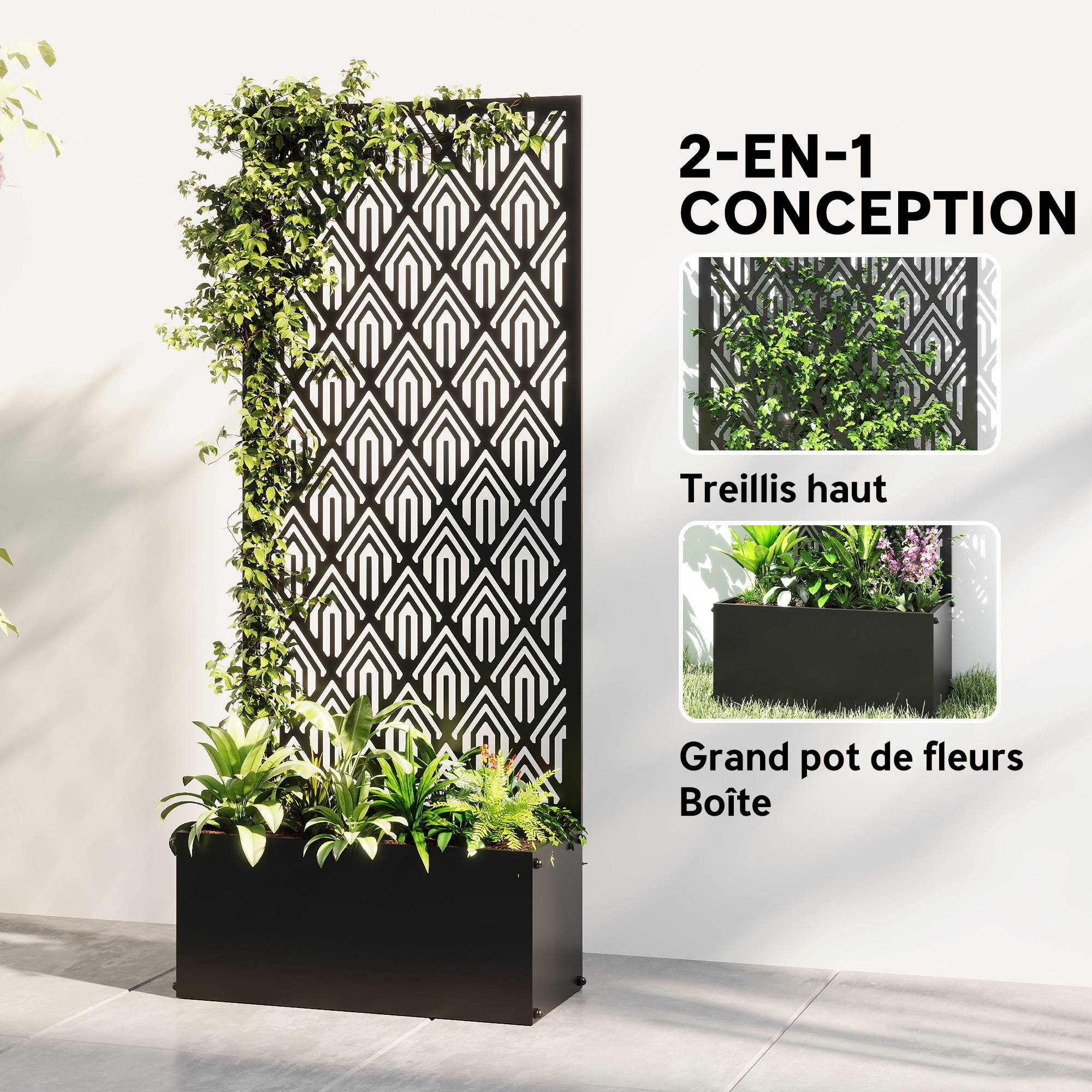 Jardinière avec treillis, bac à fleurs, avec brise-vue, pour plantes grimpantes, métal, 45 x 21,5 x 110 cm, noir - Image 6