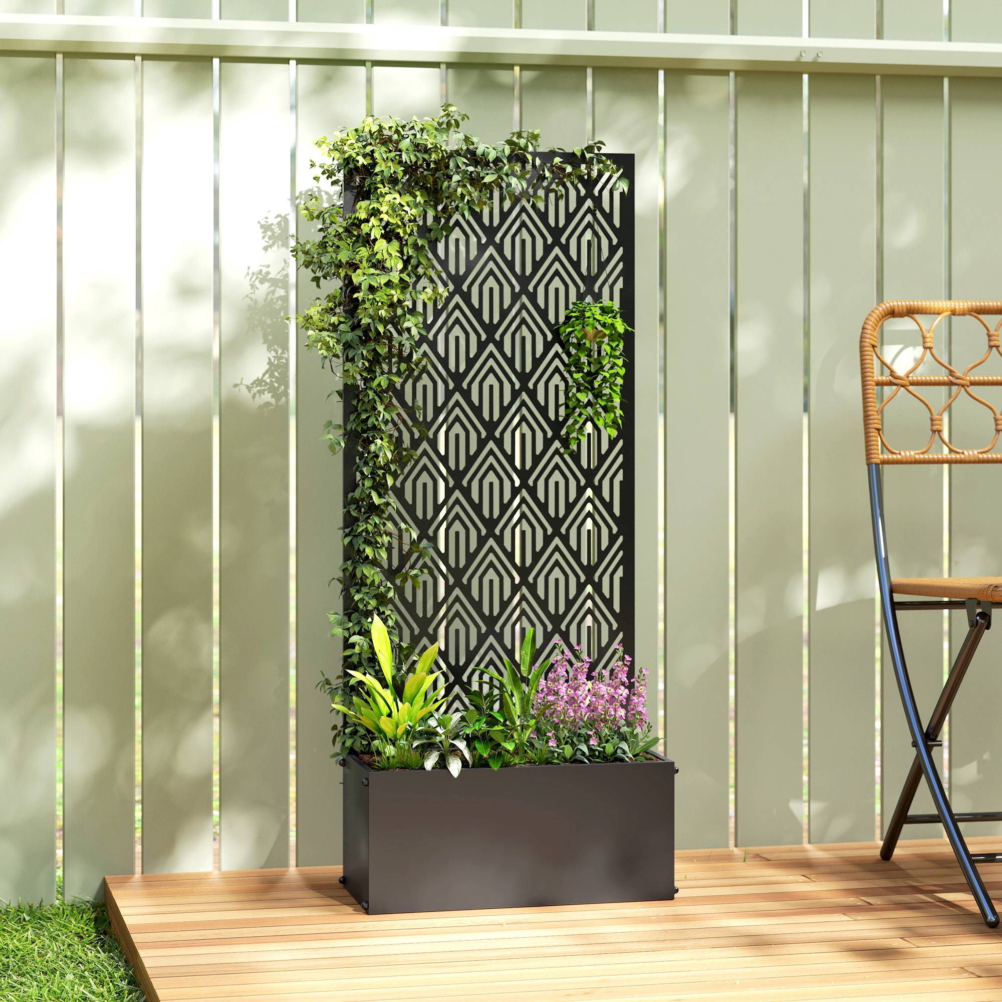 Jardinière avec treillis, bac à fleurs, avec brise-vue, pour plantes grimpantes, métal, 45 x 21,5 x 110 cm, noir - Image 3
