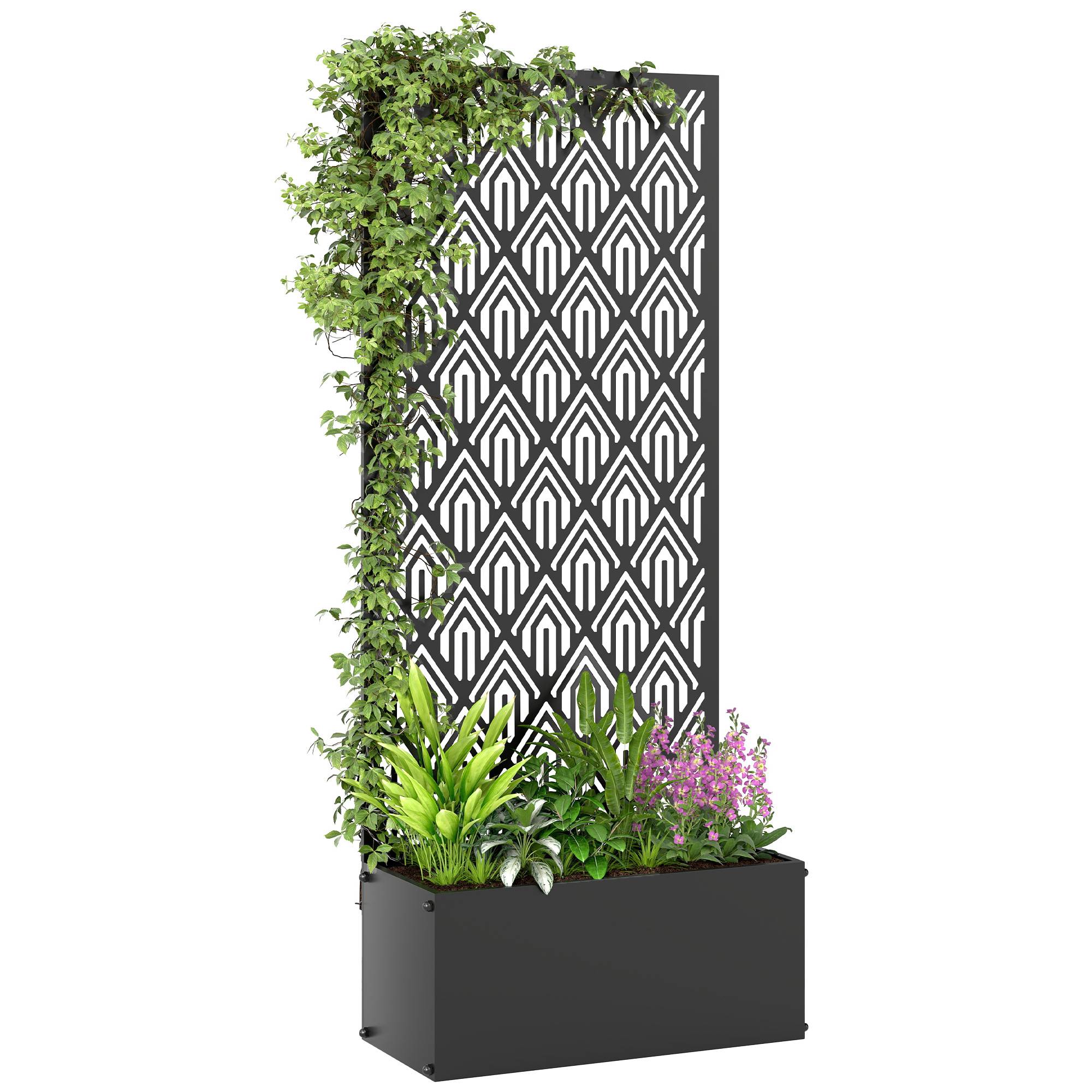 Jardinière avec treillis, bac à fleurs, avec brise-vue, pour plantes grimpantes, métal, 45 x 21,5 x 110 cm, noir - Image 1