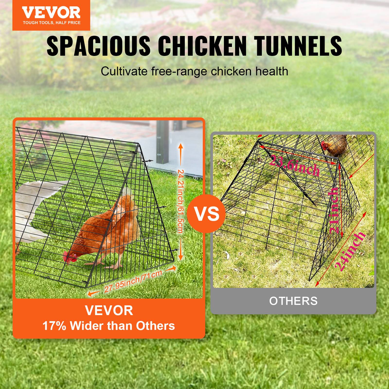 VEVOR Enclos poulailler, 729x200x61,5 cm, tunnels. Portable, pour poulets, canards, lapins. - Image 2