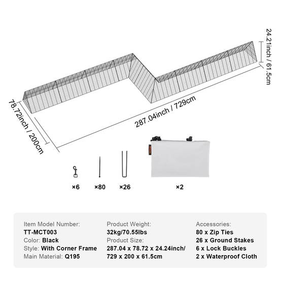 VEVOR Enclos poulailler, 729x200x61,5 cm, tunnels. Portable, pour poulets, canards, lapins. - Image 7