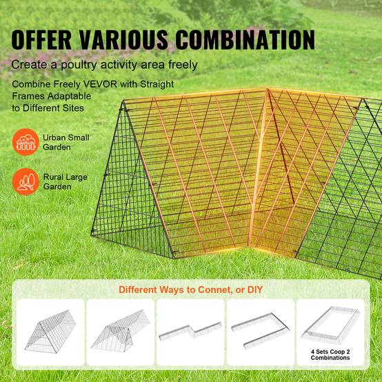 VEVOR Enclos poulailler, 729x200x61,5 cm, tunnels. Portable, pour poulets, canards, lapins. - Image 6