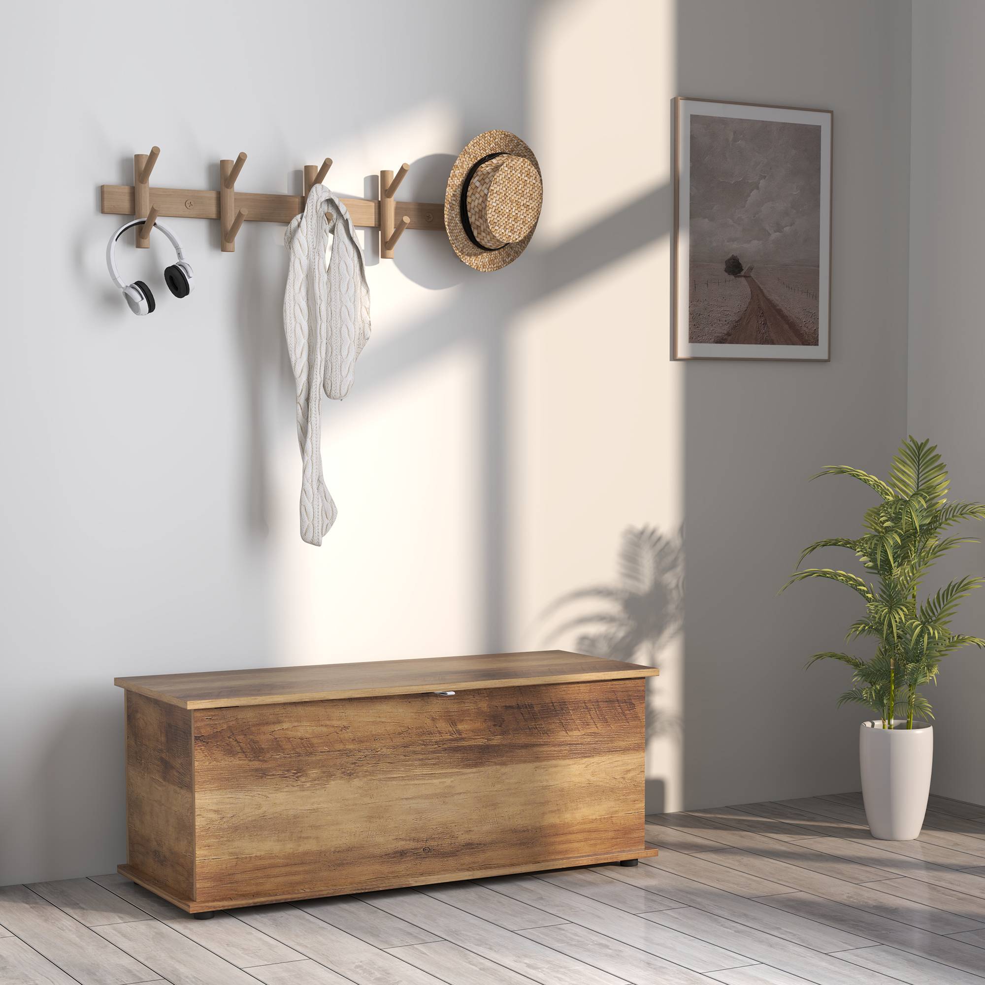 Banc coffre rangement multifonction bois blanc, meuble entrée chambre avec espace stockage 100x40x40 cm moderne - Image 4