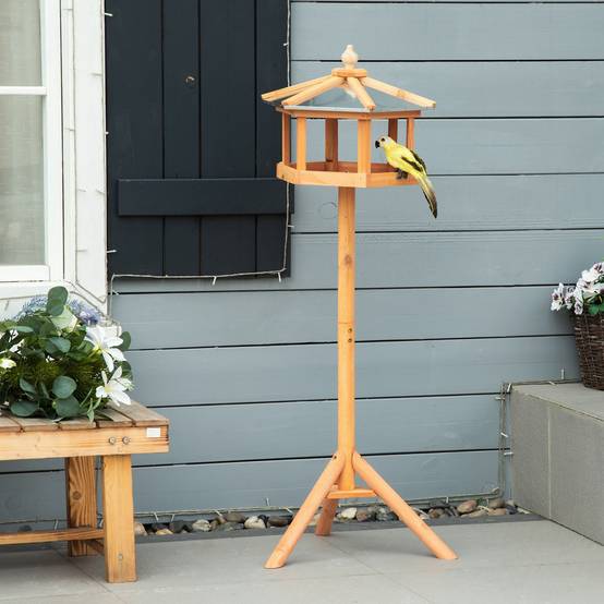 Mangeoire oiseaux sur pied bois massif abri jardin toit étanche 113cm marron - ComfortXL Outdoor Living - Image 4