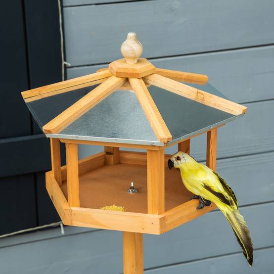 Mangeoire oiseaux sur pied bois massif abri jardin toit étanche 113cm marron - ComfortXL Outdoor Living - Image 9