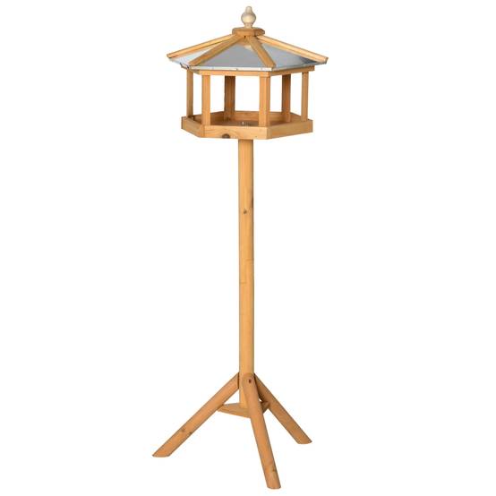 Mangeoire oiseaux sur pied bois massif abri jardin toit étanche 113cm marron - ComfortXL Outdoor Living - Image 2