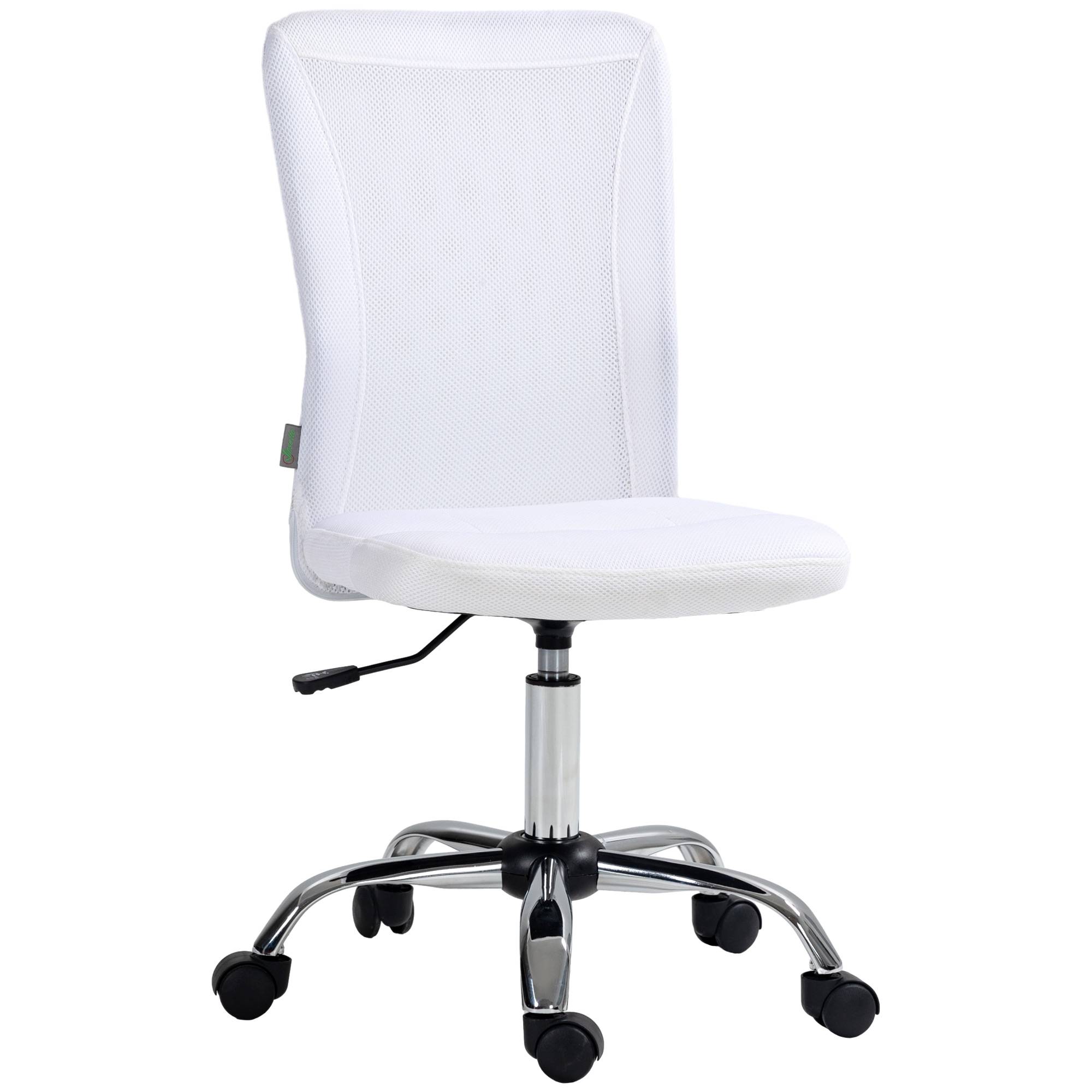 Sans Marque - Chaise de bureau ergonomique hauteur réglable piètement chromé pivotant 360° revêtement maille blanc - Image 2