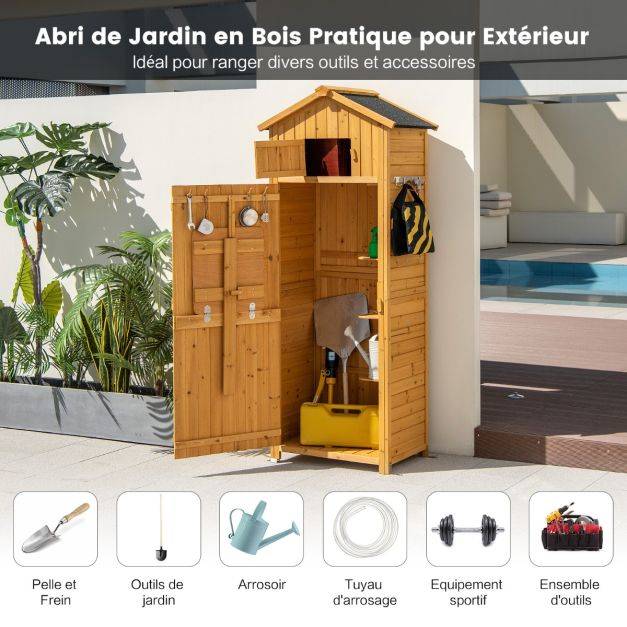 Helloshop26 - Abri de jardin en bois imperméable avec toit abri de jardin avec table pliable étagères et 8 crochets 75 x 50 x 180,5 cm - Image 4