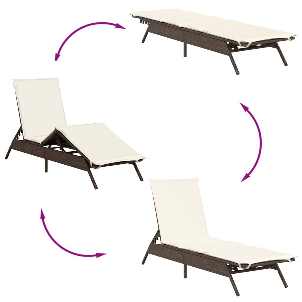 Chaise longue résine tressée marron avec coussin 170/200 x 59 x 26/50/64/75/85 cm - PANGIVO - Image 7