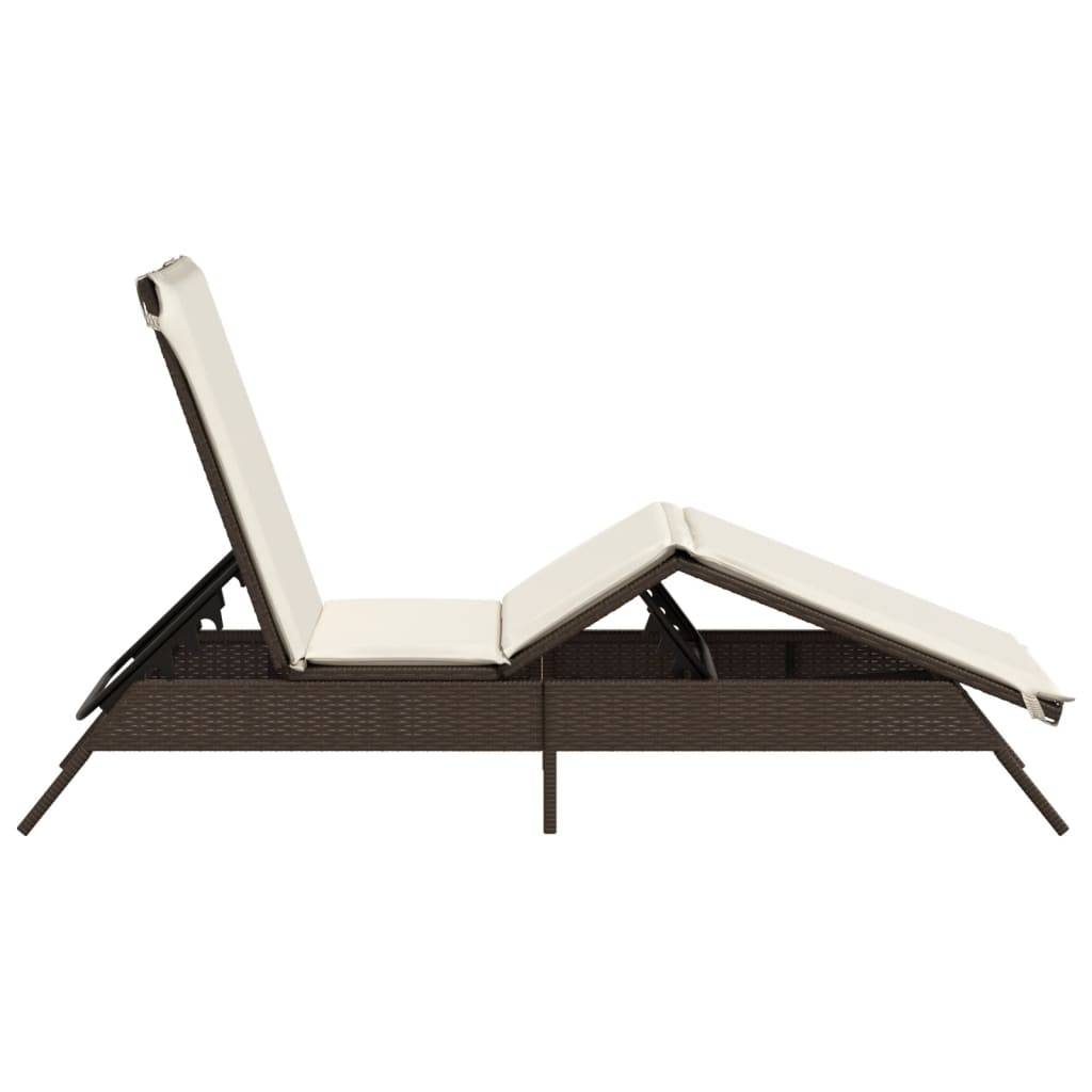 Chaise longue résine tressée marron avec coussin 170/200 x 59 x 26/50/64/75/85 cm - PANGIVO - Image 5