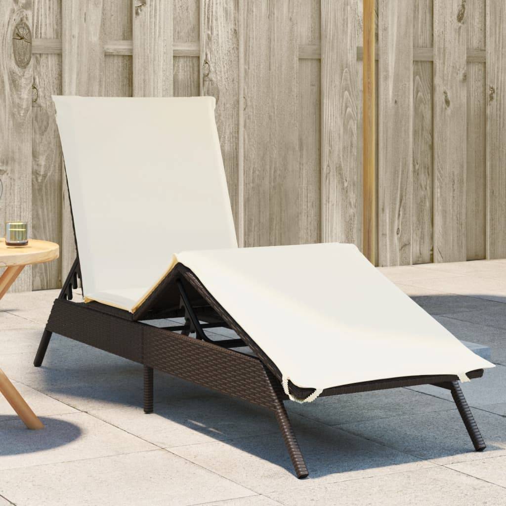 Chaise longue résine tressée marron avec coussin 170/200 x 59 x 26/50/64/75/85 cm - PANGIVO - Image 1