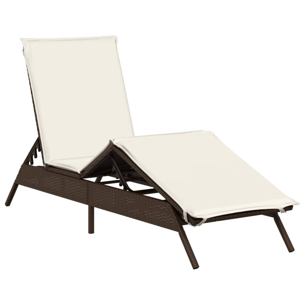 Chaise longue résine tressée marron avec coussin 170/200 x 59 x 26/50/64/75/85 cm - PANGIVO - Image 2
