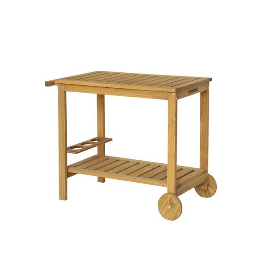 sweeek - Desserte extérieure 95 cm en bois avec roues et poignée. Bois naturel. L 95 x l 47 x h 74cm | sweeek - Image 2