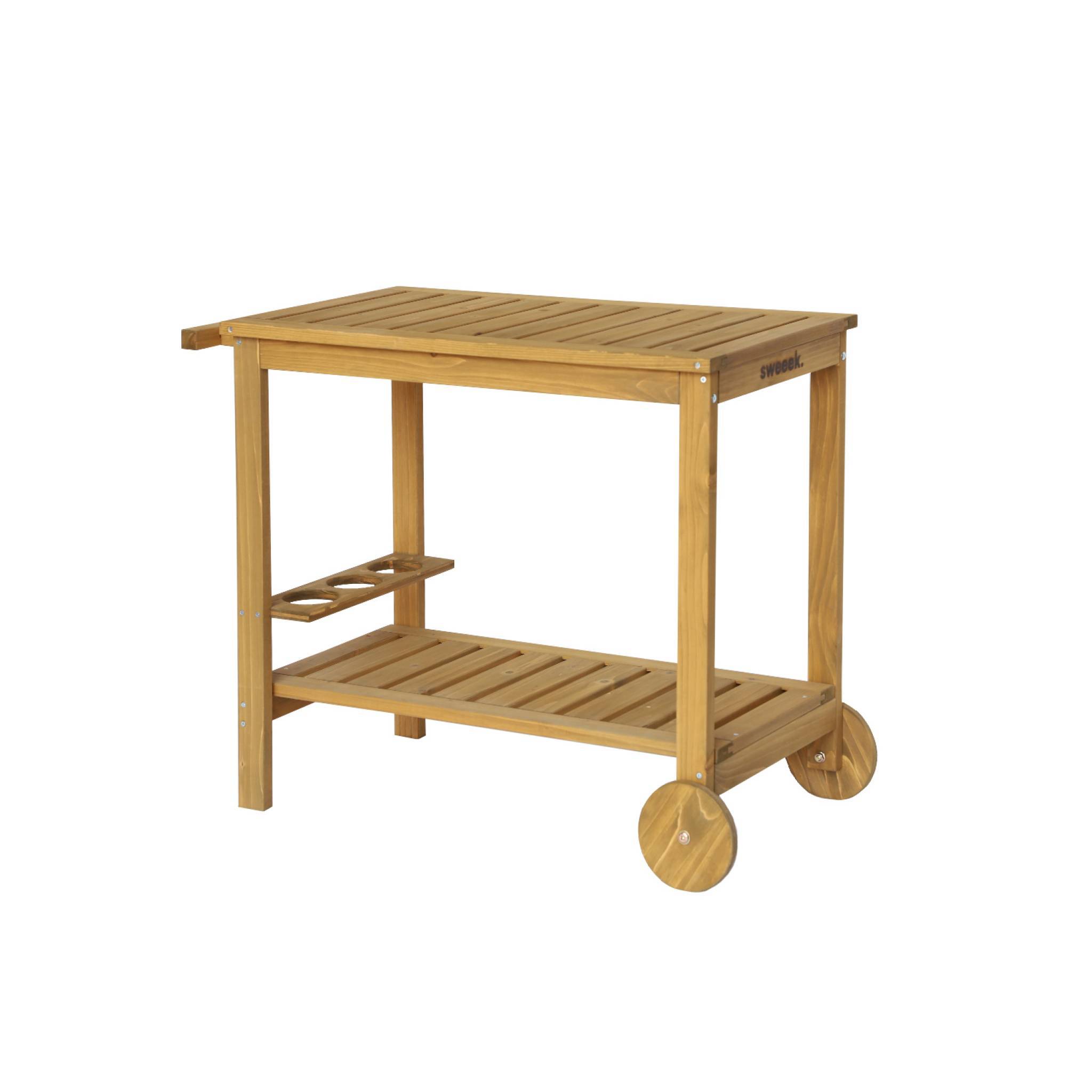 sweeek - Desserte extérieure 95 cm en bois avec roues et poignée. Bois naturel. L 95 x l 47 x h 74cm | sweeek - Image 2