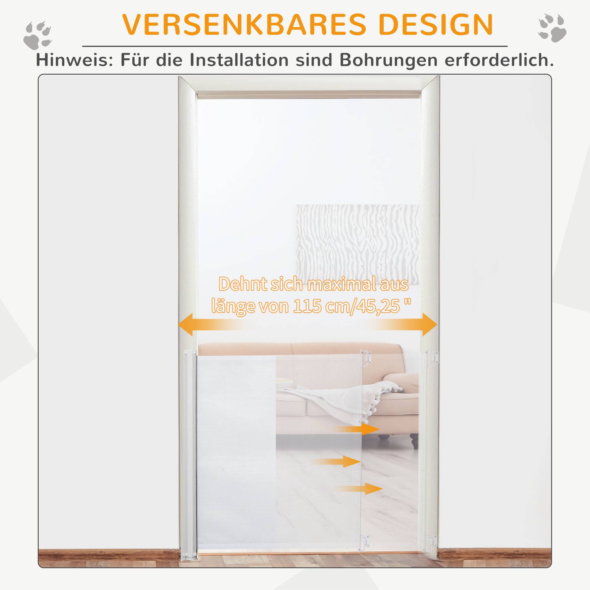 Barrière de sécurité escalier 115 cm, chien, barrière de porte, cloison de sécurité, blanc - Image 7