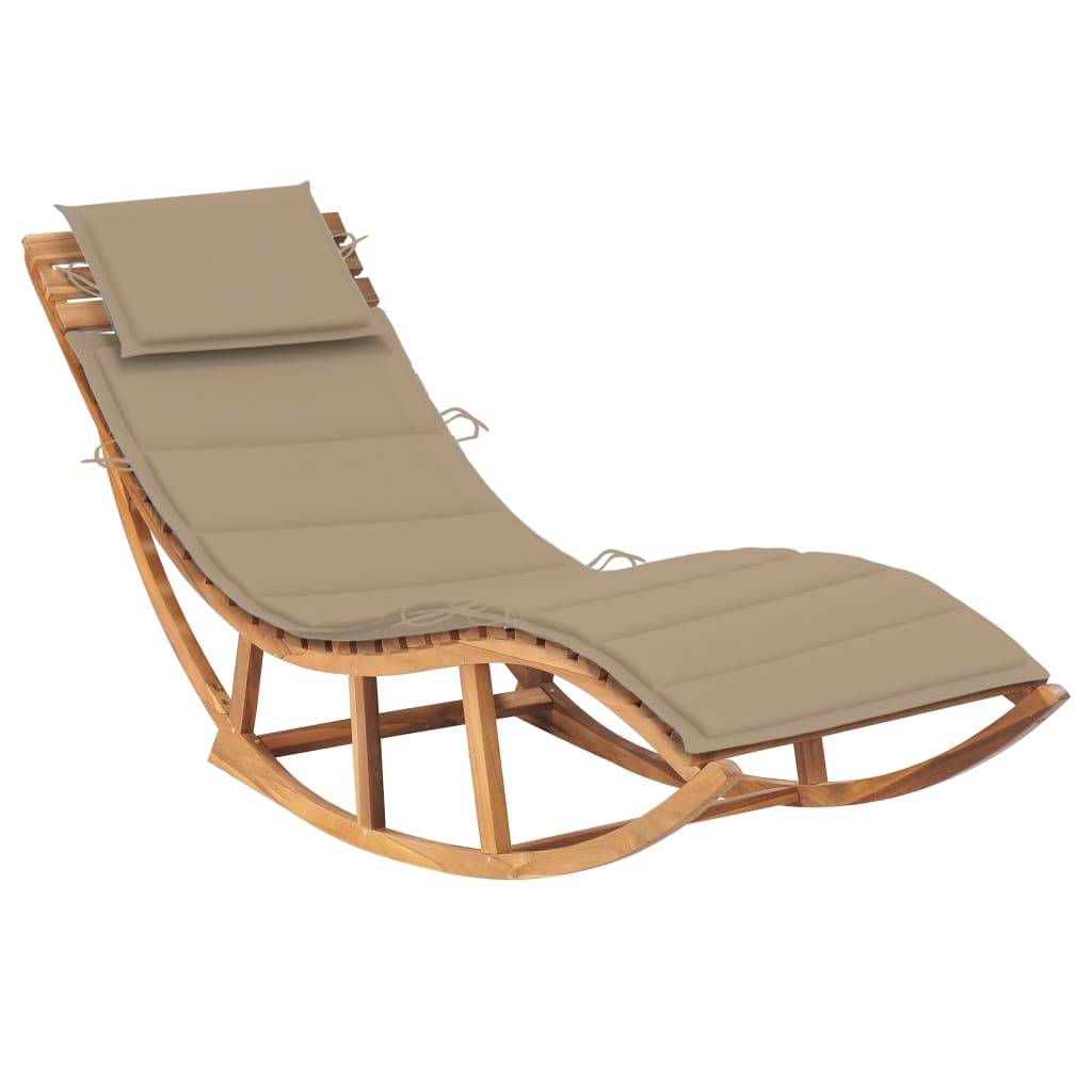 Helloshop26 - Transat chaise longue bain de soleil lit de jardin terrasse meuble d'extérieur 180 cm à bascule avec coussin bois de teck solide - Image 1